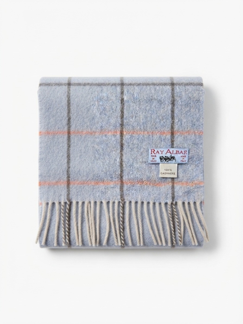 Colombo Cashmere Windowpane Scarf- Light Blue